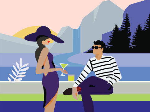 A Joyful moment of couple in a resort with a great view.