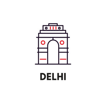 Minimalist temple illustration representing delhi, blending heritage architecture with modern clean line design aesthetics style.