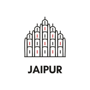Minimalist temple illustration representing jaipur, blending heritage architecture with modern clean line design aesthetics style.
