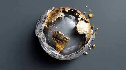 Fototapeta premium A beautifully crafted globe with gold accents represents Earth.