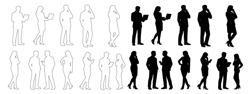 vector silhouettes of business people on transparent