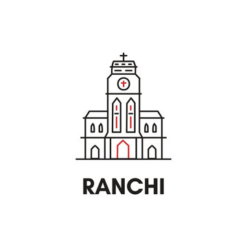 Minimalist temple illustration representing Ranchi, blending heritage architecture with modern clean line design aesthetics style.