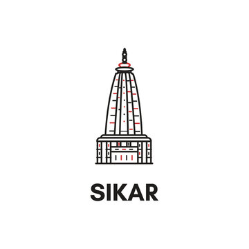 Minimalist temple illustration representing Sikar, blending heritage architecture with modern clean line design aesthetics style.