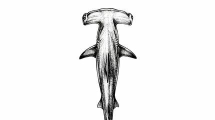Fototapeta premium hammerhead shark from above, black and white illustration