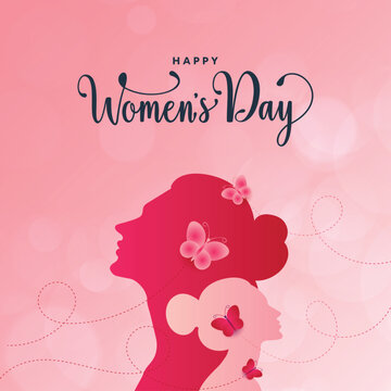 womens day post, light and dark pink combination and use butterfly represent the freedom of woman