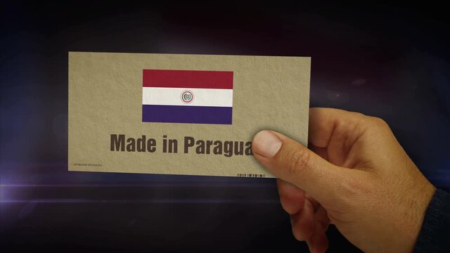 Made in Paraguay box in hands. Paraguayan export import Cardboard pack abstract concept 3d.