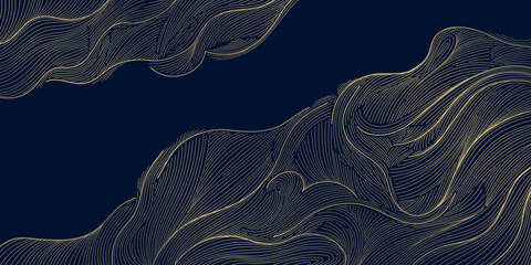 Fototapeta na wymiar Luxury Japanese wave pattern, elegant gold lines background. Abstract vector design, Chinese ornament, flowing water shapes, vintage Asian aesthetics, premium wallpaper, decorative print.