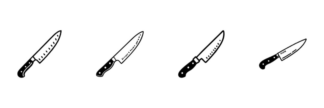 Chef Knives In Hand Drawn Style Set. Culinary Tools, Kitchen Essentials, Cooking Utensils Doodle Sketch Collection. Isolated Vector Illustration