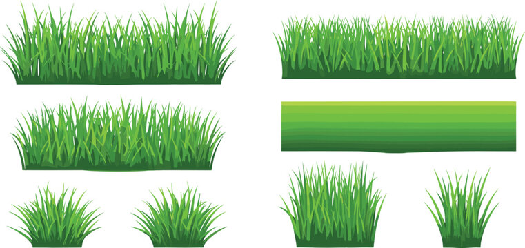 Green grass patches silhouettes meadow plants nature illustration blades tufts vegetation eco design landscape vector background set