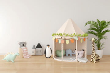 Cute teepee tent in a kids play room © Aryn Studio