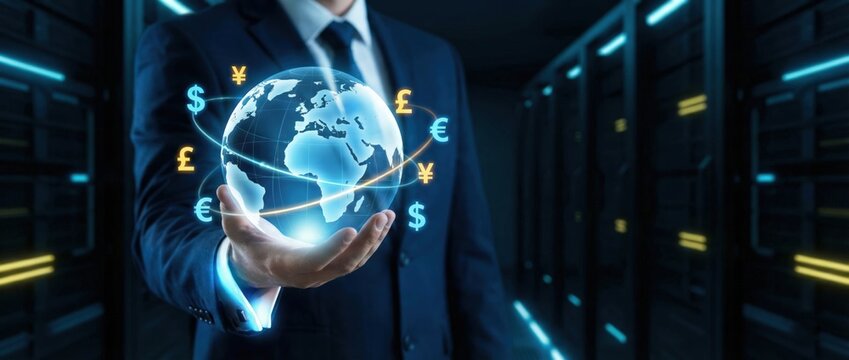 Global financial transactions modern data center digital visualization corporate environment professional viewpoint economic concepts for effective business strategies