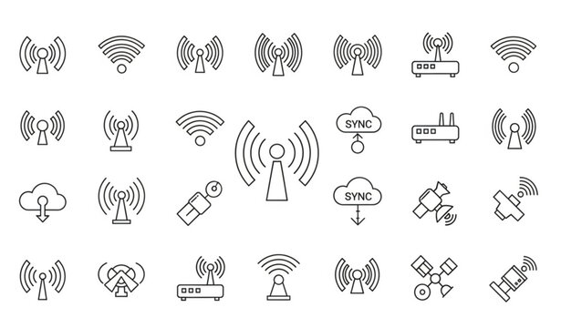Premium wireless line icon collection thin outline wifi network communication vector symbols
