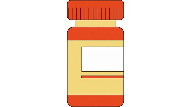 Minimalist flat design vector illustration of a generic orange and yellow medicine bottle, ideal for healthcare, pharmacy, or wellness-related graphic projects