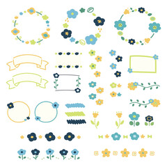 Obraz premium 手描きの春と夏お花フレーム素材セット