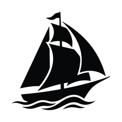 Black Silhouette Sailboat Vector Icon, Nautical Sailing Ship Graphic, Maritime Adventure Vessel Art, Ocean Travel Emblem © MdSajid