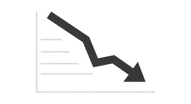 A vector graphic illustration of a downward trending line chart with a black arrow