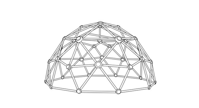 Geometric Dome, Metal Structure, Architectural Model, 3D Design Element isolated on White Background