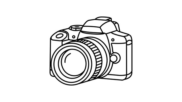 Professional DSLR Camera Vector Icon with Editable Stroke. Minimalist Black Line Art Illustration of Digital SLR Photography Gear for Graphic Design, Branding, and Modern Web UI/UX Development.