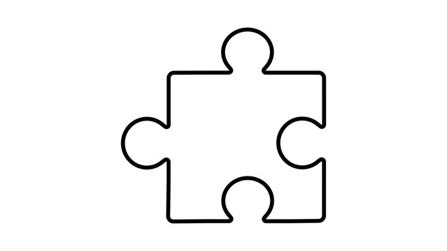 Minimalist Jigsaw Puzzle Piece Vector Icon with Editable Stroke. A Clean Black Outline Illustration of a Single Interlocking Part for Problem Solving, Strategy, and Teamwork Concepts on White.