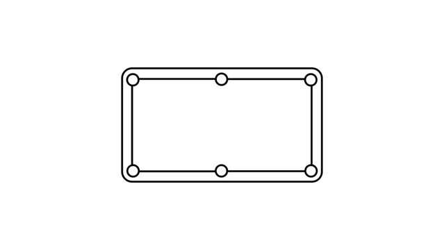 Minimalist black line vector icon of a pool table from a top-down view, featuring six pockets and a clean rectangular design. This editable stroke vector illustration is perfect for gaming.