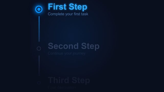 Futuristic Vertical Timeline Interface Animation showing Progress Steps for Corporate Onboarding and Digital Workflow
