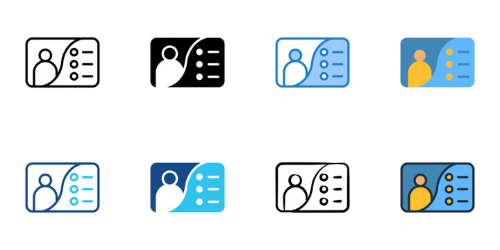 Business card icons set multiple style collection. Editable stroke 
