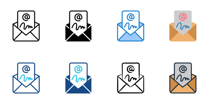 Email signature icons set multiple style collection. Editable stroke 

