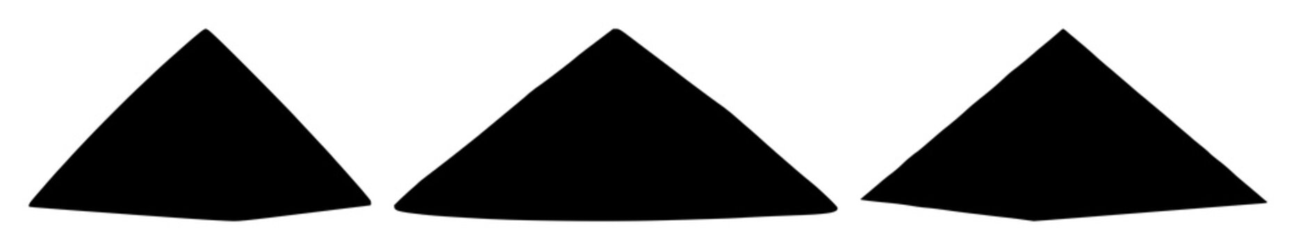 Pyramids set with black silhouette on white background featuring ancient, geometric, iconic with archaeology and mystique.