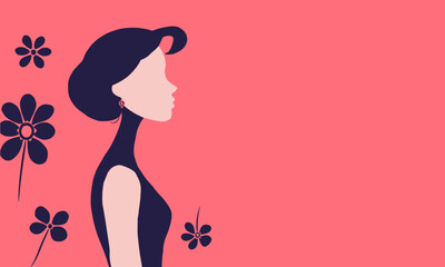 Elegant Woman Silhouette with Flowers – Minimalist Mother’s Day Vector Illustration, Feminine Profile Portrait, Floral Background Banner for Greeting Card Design © Arun