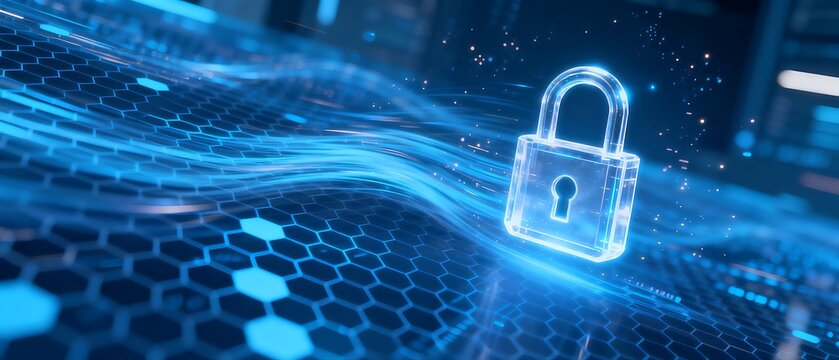 Cyber Security Padlock with Digital Data Flow