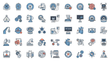 Obraz premium Medical and scientific icons representing healthcare and research concepts for diagnostics.