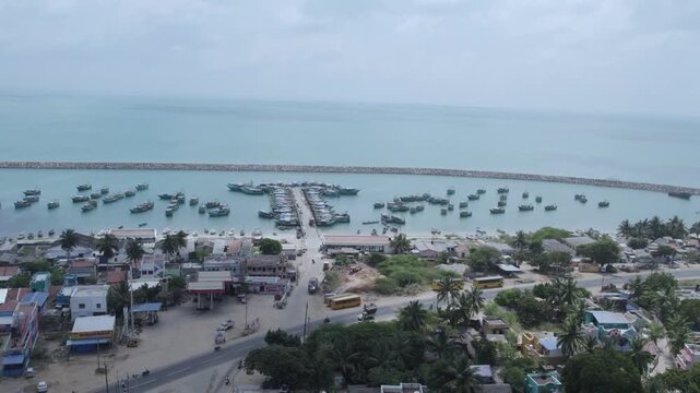 Beautiful Harbour Scene with Boats at Rameswaram Tamil Nadu India