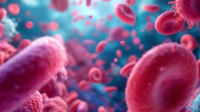 Microscopic view of red blood cells in circulation