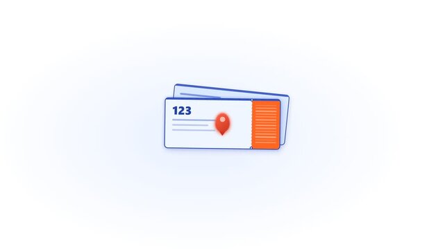 Generic travel tickets boarding pass illustration with destination map pin icon on white background