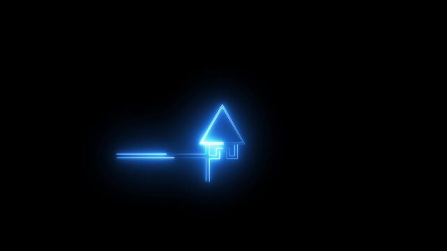 glowing neon home icon and black backgroundArrow-shaped neon sign. Neon arrow symbol icon.Abstract dynamic neon arrow icon animation background.4k video