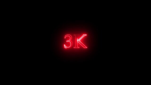 A dynamic motion, and glowing neon number 3k animation .Glowing neon line 3k Ultra HD icon isolated on black background. neon flowers and flowing growth concept