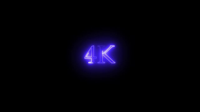 A dynamic motion, and glowing neon number 4k animation .Glowing neon line 4k Ultra HD icon isolated on black background. neon flowers and flowing growth concept