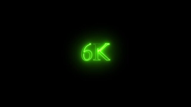 A dynamic motion, and glowing neon number 6k animation .Glowing neon line 6k Ultra HD icon isolated on black background. neon flowers and flowing growth concept