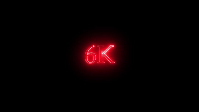 A dynamic motion, and glowing neon number 6k animation .Glowing neon line 6k Ultra HD icon isolated on black background. neon flowers and flowing growth concept