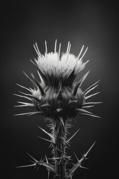 Monochrome thistle macro with sharp spines