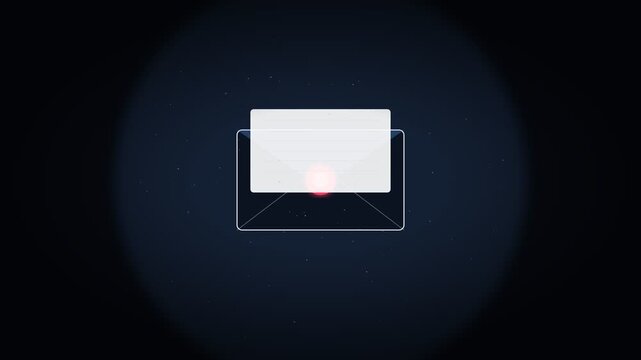 An animation of an envelope icon emerges from a glowing light source.