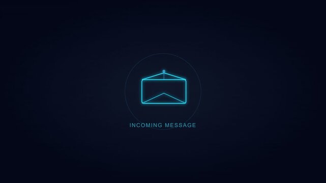 Animated envelope icon on screen displays incoming message notification