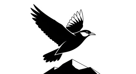 Obraz premium Black silhouette of a soaring eagle with wings spread wide against a white background, bird