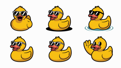 Cute Rubber Duck Cartoon Logo Set with Sunglasses and Fun Expressions © Robin