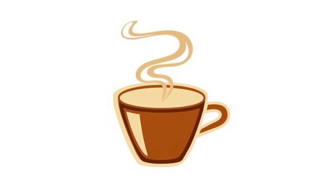 Slow zoom in of cup of hot coffee with rising steam on white background isolated studio illustration minimal clean composition