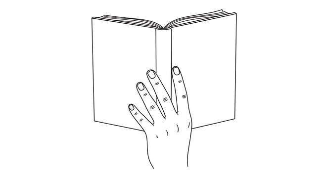Simple line of a hand holding a pencil in a notebook stationery