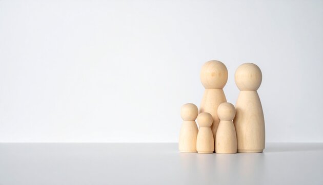 Wooden peg figures representing family unit.
