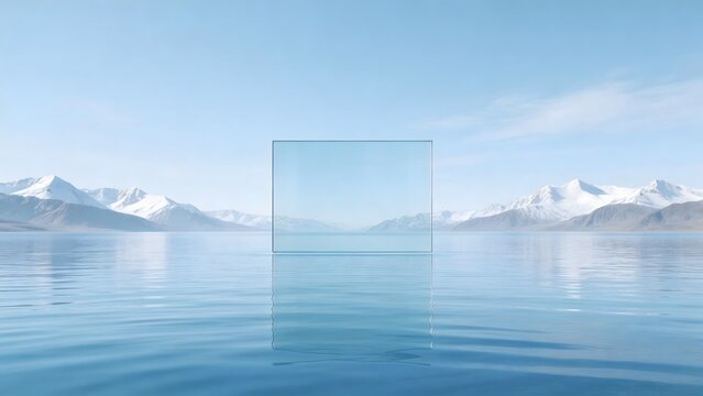 Glass pane in serene mountain lake