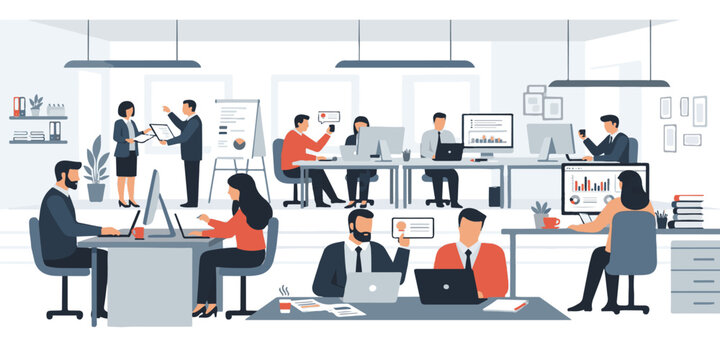 work space in front of the laptop group of business people in office