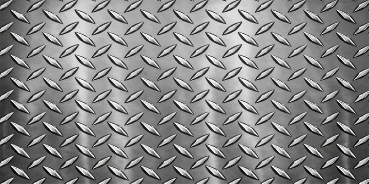 Industrial gray diamond plate metal texture features a seamless metallic steel pattern on a rough aluminum surface material for construction and flooring